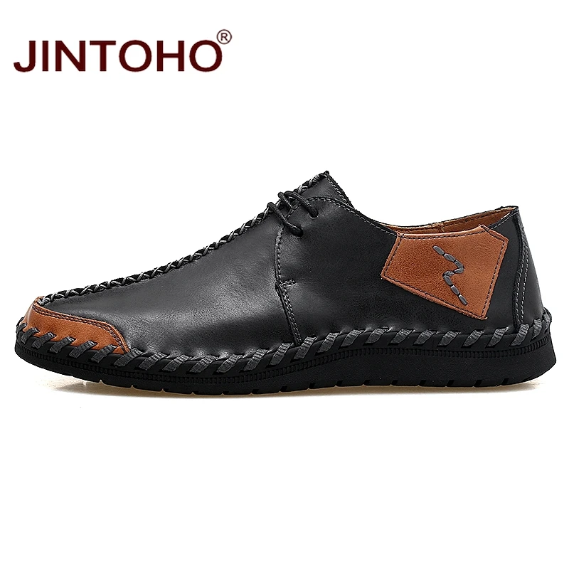 JINTOHO/Мужская обувь из натуральной кожи; Модные дышащие мужские кожаные туфли; Брендовые повседневные мужские туфли-мокасины; большие размеры
