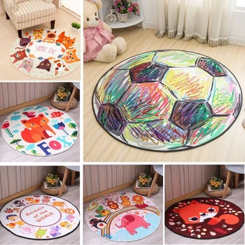 

Cartoon Football Rug Round Carpets For Living Room Animal Print Children's Mat Washable Antislip Bedroom Large Area Rugs Simple