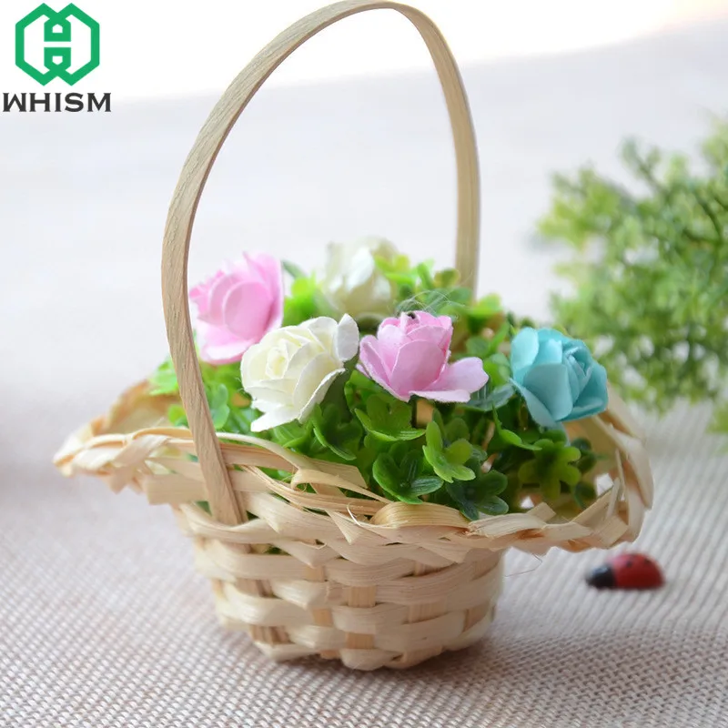 WHISM البسيطة اليدوية خشبية الخيزران سلة تخزين منسوجة زهرة اصطناعية سلة من الخوص التصوير الدعائم الرئيسية كرافت حديقة ديكور WHISM البسيطة اليدوية خشبية الخيزران سلة تخزين منسوجة زهرة اصطناعية سلة من الخوص التصوير الدعائم الرئيسية كرافت حديقة ديكور