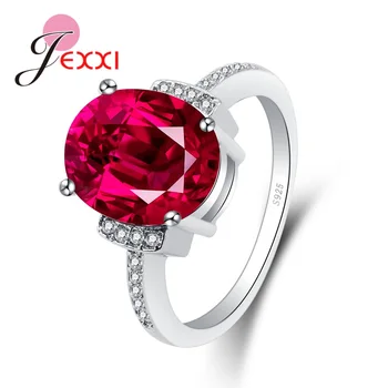 

Lovely Rose Red Round Rings For Women Female Charming Gifts Real 925 Sterling Silver Rhinestone Wholesale Hot Selling Gift