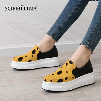 

SOPHITINA Casual Horsehair Flat Platform Flats Polka Dot Slip-On Round Toe Hot Sale Shoes Handmade Shallow Spring Flats SO112