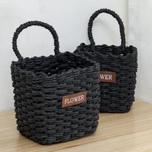 Ручной вязки бумага веревка небольшая корзина тканые цветок висит хранения Настольный Органайзер