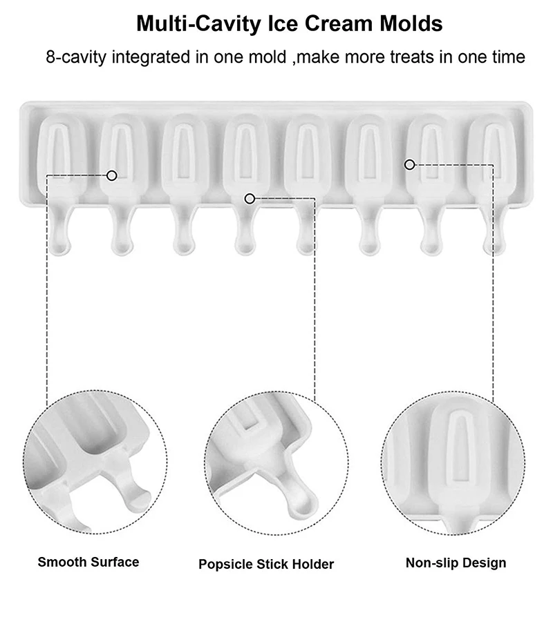 UPORS 4/8 полости пищевого класса силиконовые формы для мороженого многоразовый лед лотки для крема DIY Popsicle силиконовые формы BPA бесплатно