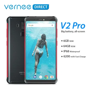 

Global Version Vernee V2 Pro Waterproof 5.99'' Mobile Rugged Cellphone 6+64GB Android 8.1 NFC Smartphone 6200mAh Quick Charge