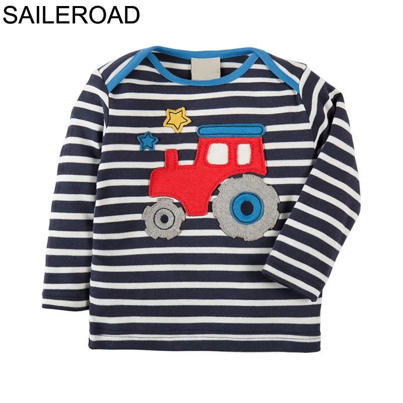 SAILEROAD/рубашка с длинными рукавами и рисунком тракторов для мальчиков; сезон осень-весна; Детские рубашки в полоску для мальчиков; Топ; футболка