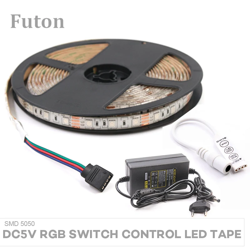 

5m DC5V Key Switch Controlled RGB LED Strip With Adapter Waterproof Flexible SMD5050 LED Light For Backlight Wardrobe Lightning