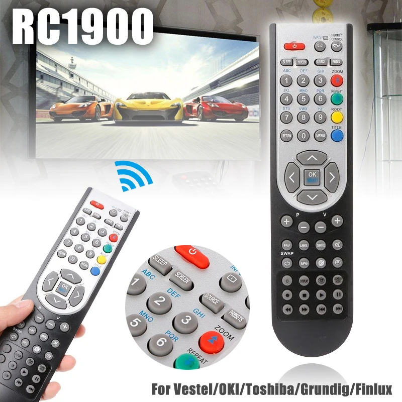 

Mayitr 1pc RC1900 TV Remote Control Universal Replacement LCD TV Remotes For Vestel/OKI/Toshiba/Grundig/Finlux