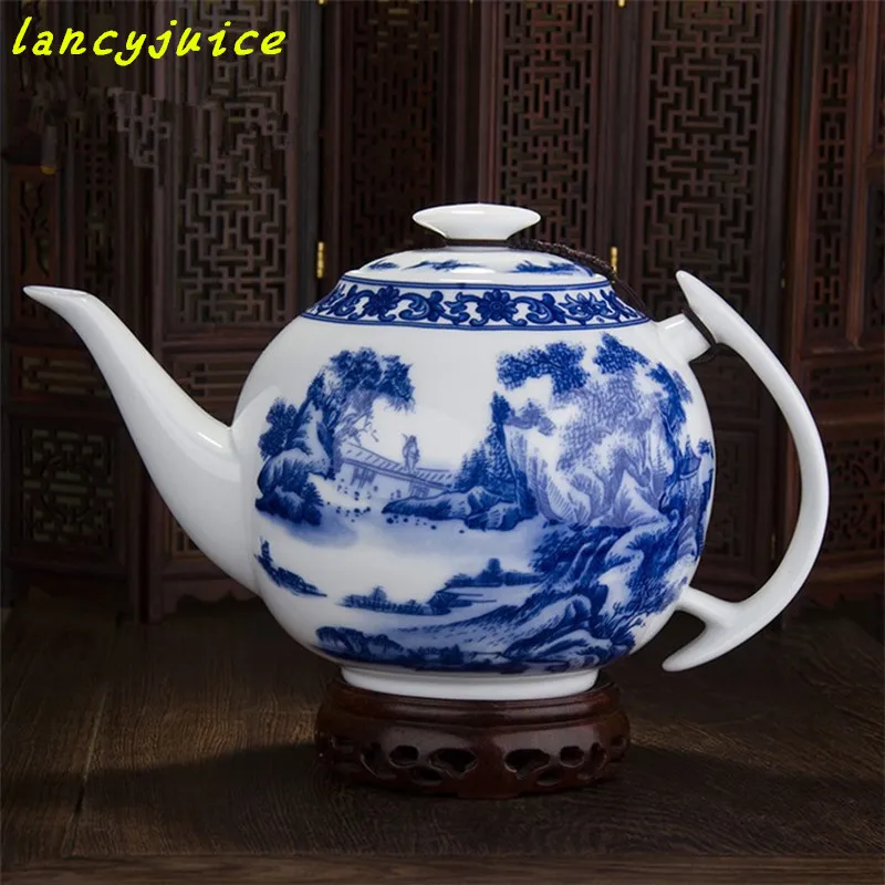 2016 elegant Blue and white Big ceramic teapot 1L chinese dragon