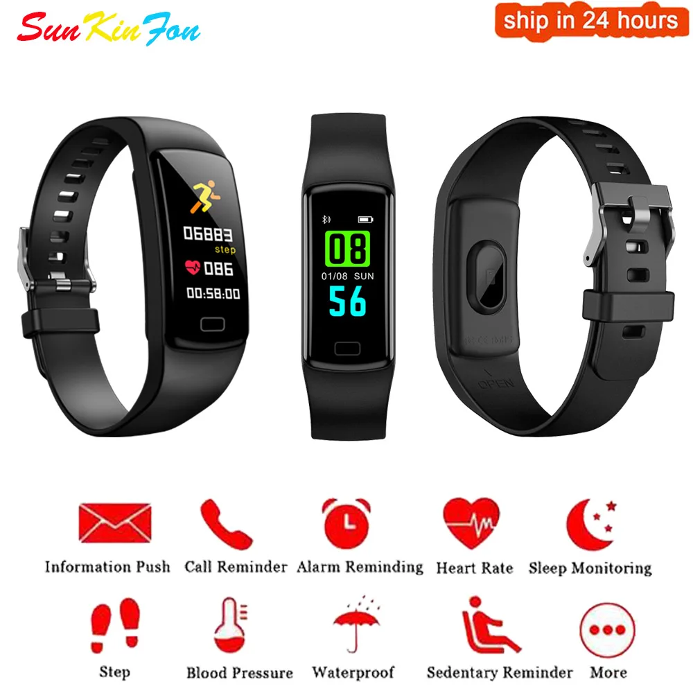 Для samsung Galaxy S10e S10 S10+ Note 8 5 спортивный автоматизированный браслет Heart Rate Monitor часы Фитнес трекер Band - Цвет: Черный