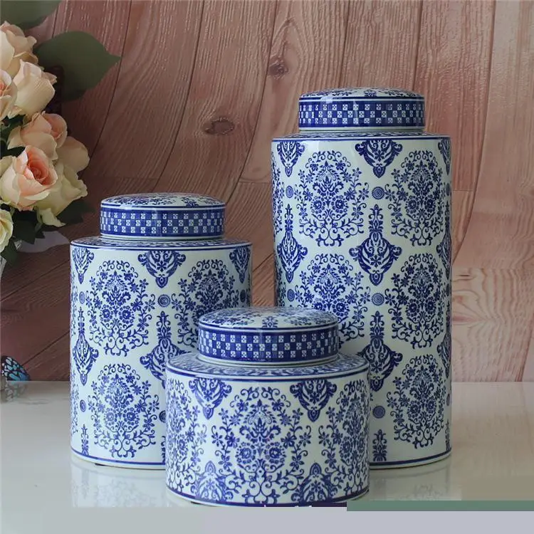 

Jingdezhen Porcelain pot Hand-painted Blue And White round Pot Home Accessories Handicrafts Model Room Living Room ceramic jar
