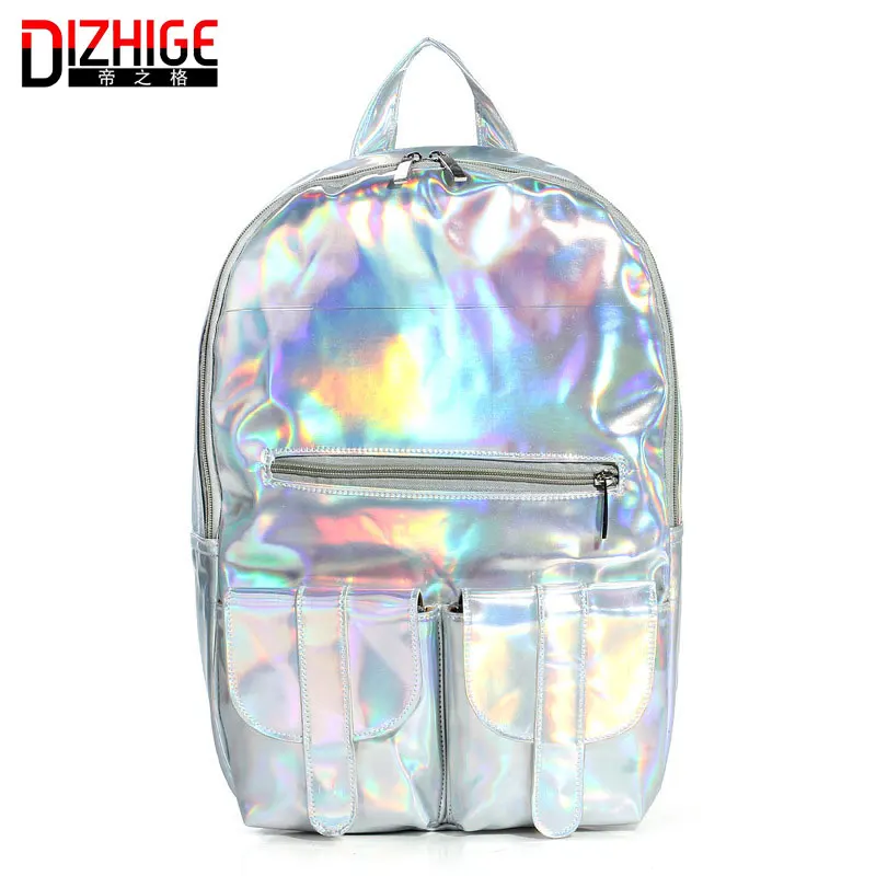 2016 Mochila Masculina backpack Women Silver Hologram Laser Backpack men's Bag leather Holographic Backpack Multicolor