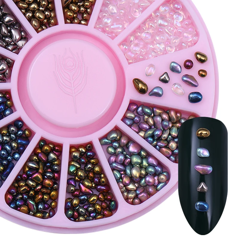 

1 Box Chameleon Nail Beads Irregular Stone Black Pink Mixed Color White Shiny 3D Manicure Nail Art Decoration in Wheel