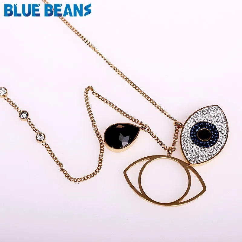 

Women necklace witcher stainless steel rose gold color chain blue big crystal eye necklaces pendants Jewelry long accessories gg
