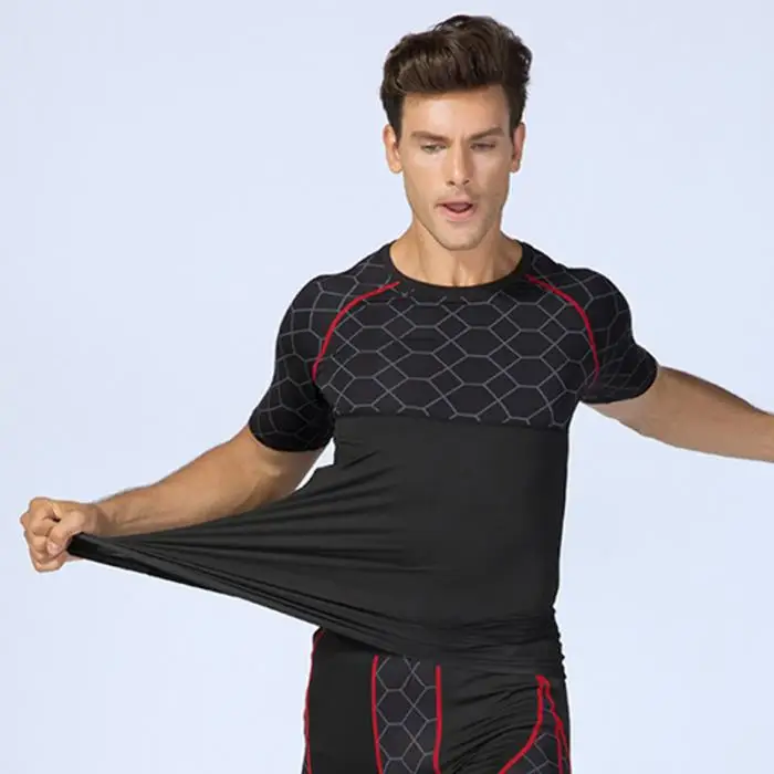 Men Sports Tops Stretchy Quick Dry Tight Printed Sportswear for Workout WHShopping