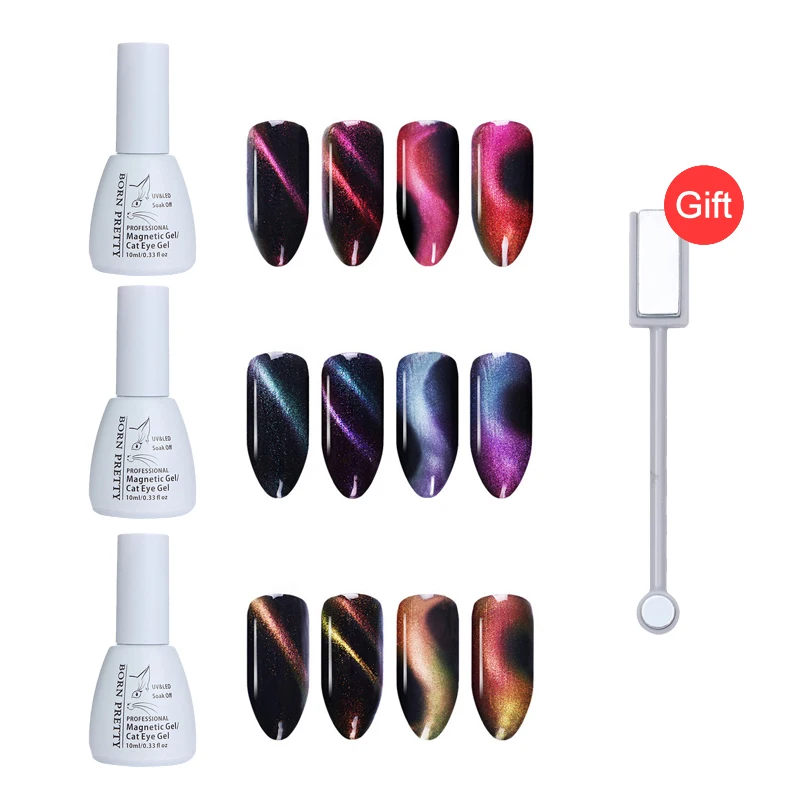 

BORN PRETTY Buy 3 Get 1 Gift 3D Chameleon Cat Eye Magnetic Nail Gel Polish Set 3D Effect Magnetic Stick Soak Off UV Gel Varnish