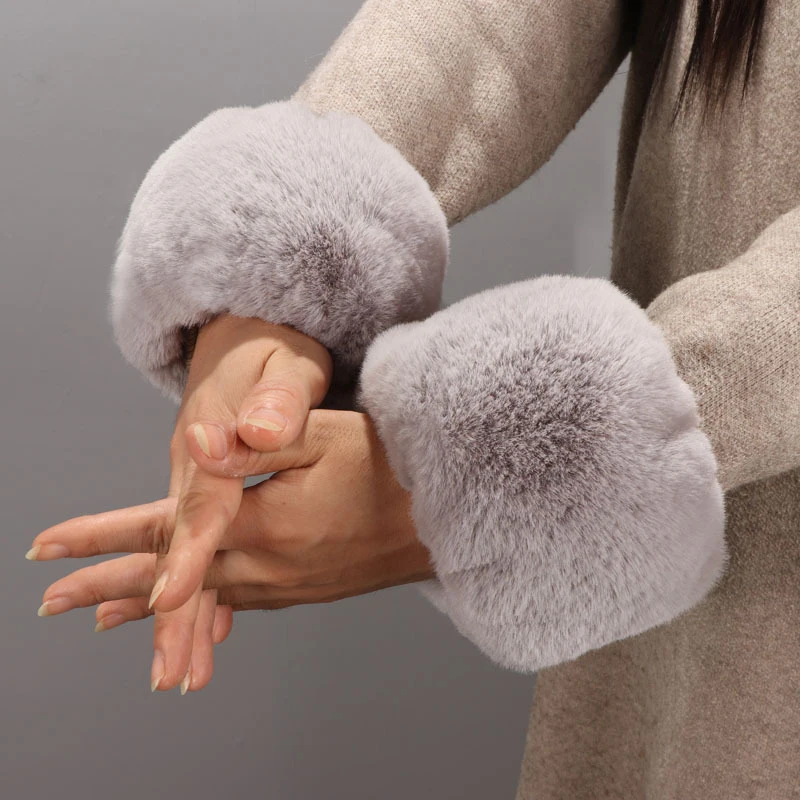 Buy 1 Pair Faux Rabbit Fur Oversleeve Cuff Winter Warm