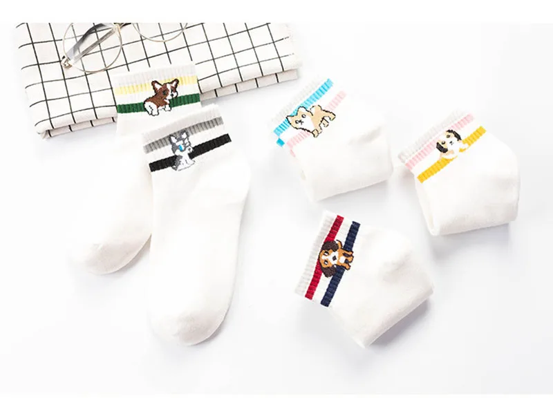 [COSPLACOOL] Японский Мопс смешные носки с милыми животными носки до щиколотки с рисунком из мультфильма Harajuku в полоску Креативный Calcetines Mujer Sokken