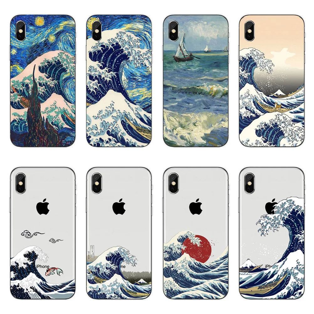 Phone Case Van Gogh starry sky The waves ocean Soft TPU For iphoneX 10 5 5s SE 6 6S Plus 7 8 clear silicone Covers |