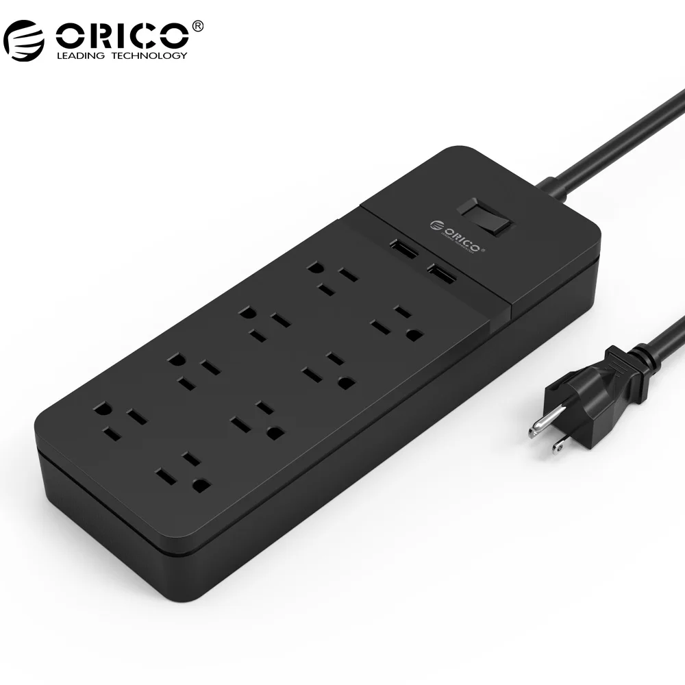 ORICO FPC USB сетевой шнур usb защита розетки от скачков напряжения 4/6/8/10 розетками переменного тока 2 Зарядка через USB Порты 5V2. 4A USB Выход пролонгации гнезда - Цвет: 8A2U black