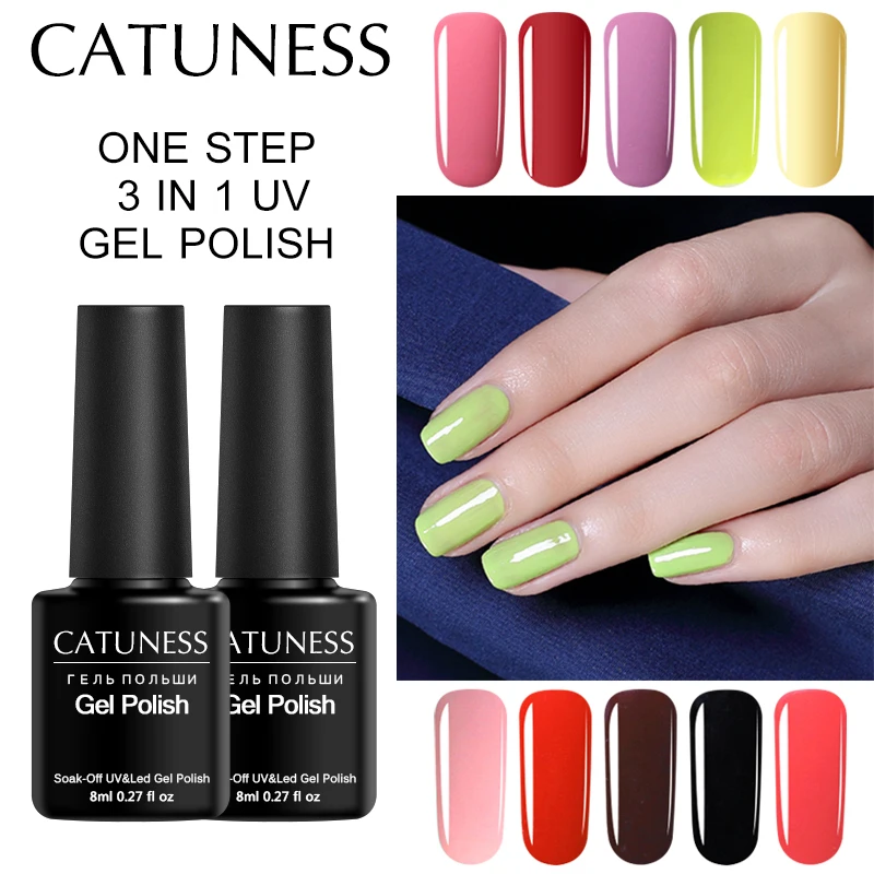 

CATUNESS One Step 3 In 1 Nail Gel No Need Top and Base Coat Lucky Soak Off Colors Gel Lacquer Semi Permanent Nails Art Varnish