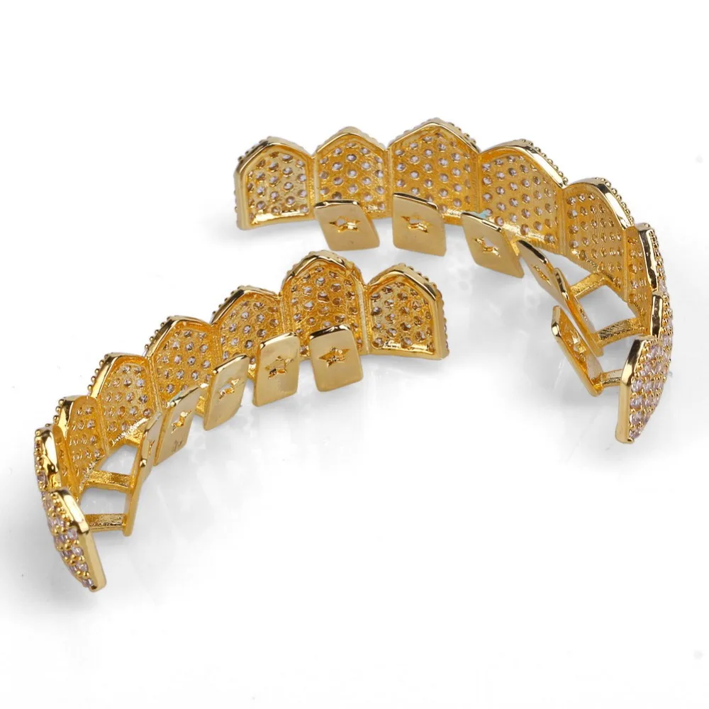 Comprar TOPGRILLZ ajuste personalizado Color dorado plateado helado dientes de Hip Hop Grillz Micro pavé Cubic Zircon conjunto de parrillas