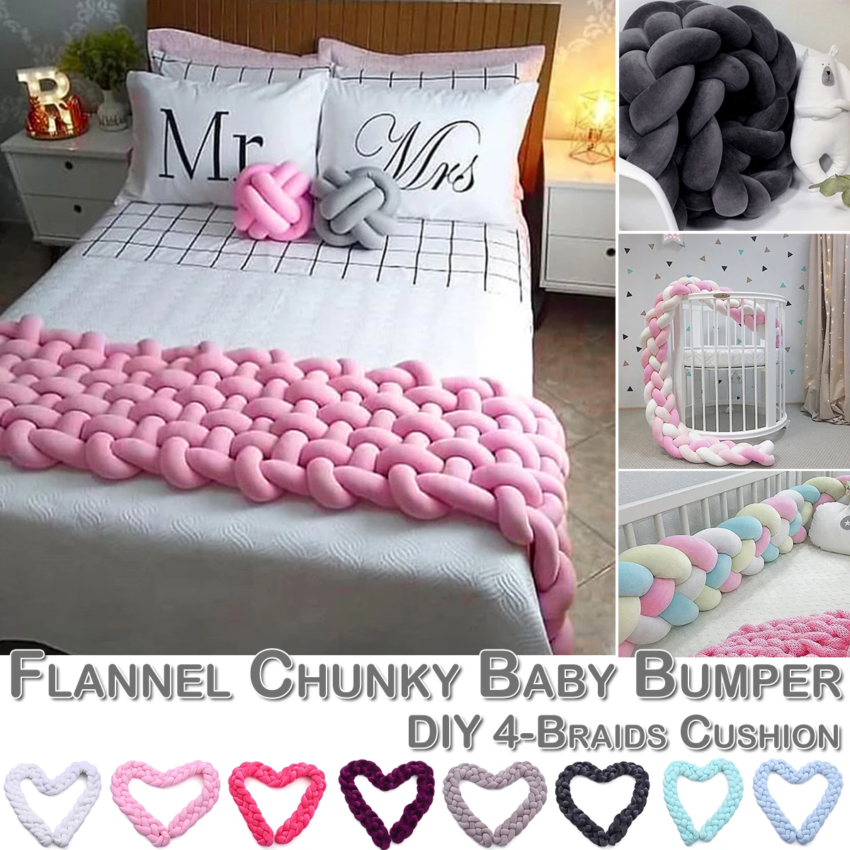 

Plush Cushion Baby Pillow Crib DIY Nursery Bumper Chunky Cradle Decor Thick Bed Arm Knitted D30