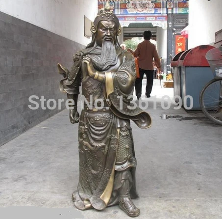 

xd 001353 37"China Pure Bronze Dragon Guan Gong GuanYu warrior Double-edged sword Statue