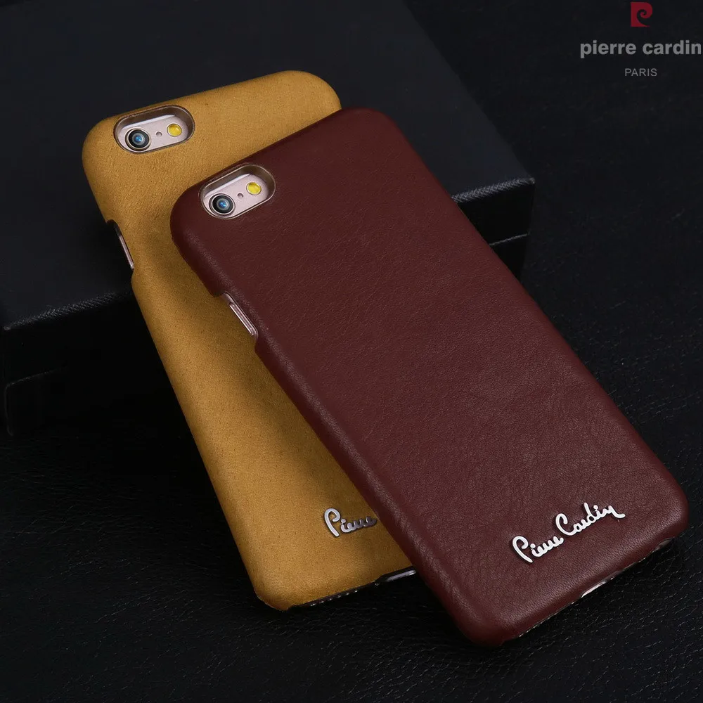 

Original Pierre Cardin Genuine Leather Phone Case For iPhone 6 6s Plus 5.5 Luxury Metal Logo Back Cover Case For iPhone 6 6s 4.7