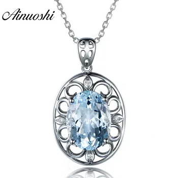 

AINUOSHI 925 Sterling Silver Topaz Pendant Necklace 1.5ct Oval Cut Natural Blue Topaz Hollow Pendant Necklace Gift for Female