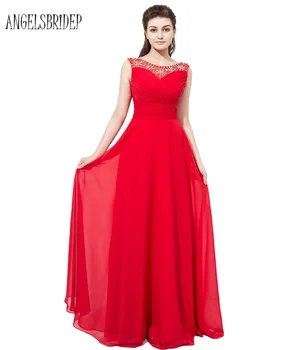 

ANGELSBRIDEP 2017 Red Bridesmaid Dresses Long Chiffon Strapless hinestone Vestido De Festa Special Occasion Party Formal Dresses