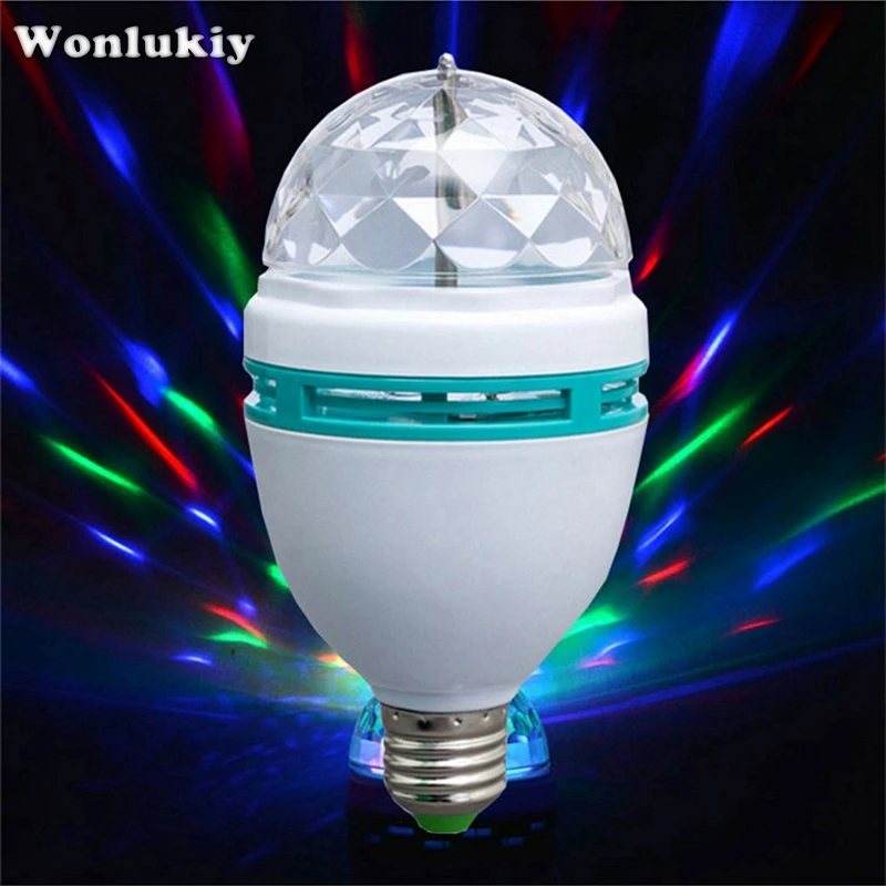 

RGB LED light 3W E27 LED Stage Light Christmas Auto Rotating LED Bulb EU Plug Lamp Base Holiday Home Lighting 85- 265V