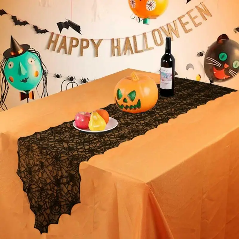 

New Black Lace Spiderweb Halloween Party Table Runner Mesh Table Decor Festival Table Decorations Supplies Table Runner