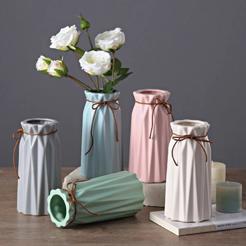 Modern Matt Ceramic Vase Home Decor Porcelain Glazed Hemp Rope Flower Vases Wedding Decoration 5 Colors