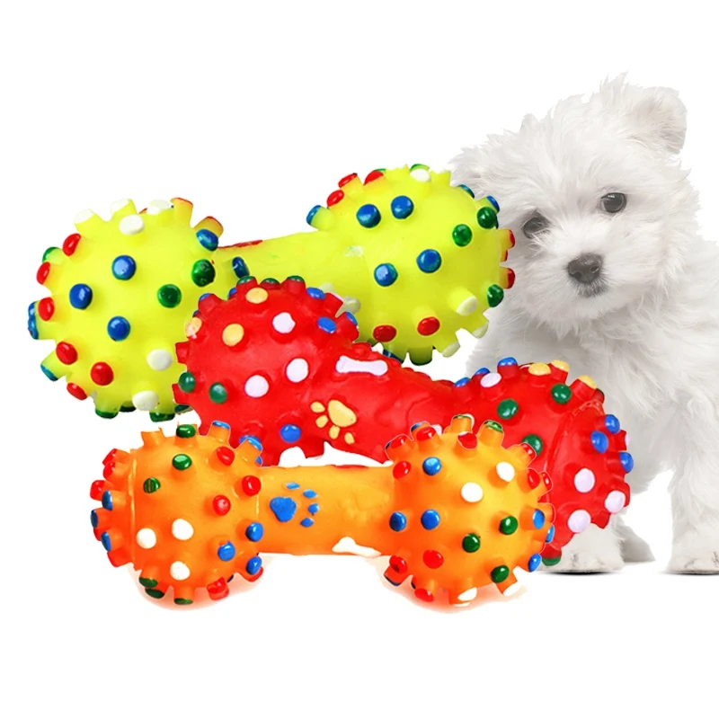 Dogs Chew Teething Toys Teeth Cleaning Dumbbell Shape Design Squeak