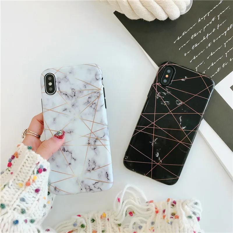 

Glossy Marble Pattern Phone Case For iPhone X XS Max XR Fashion Geometric Splice Case For iPhone 7 6s 8 Plus Soft TPU Back Cover
