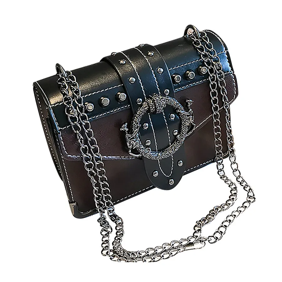 

Punk Rivet Women's Shoulder Bags Luxury PU Chain Ladies Crossbody Bag Designer Lock Messenger Bags Fashion Small Square Purses