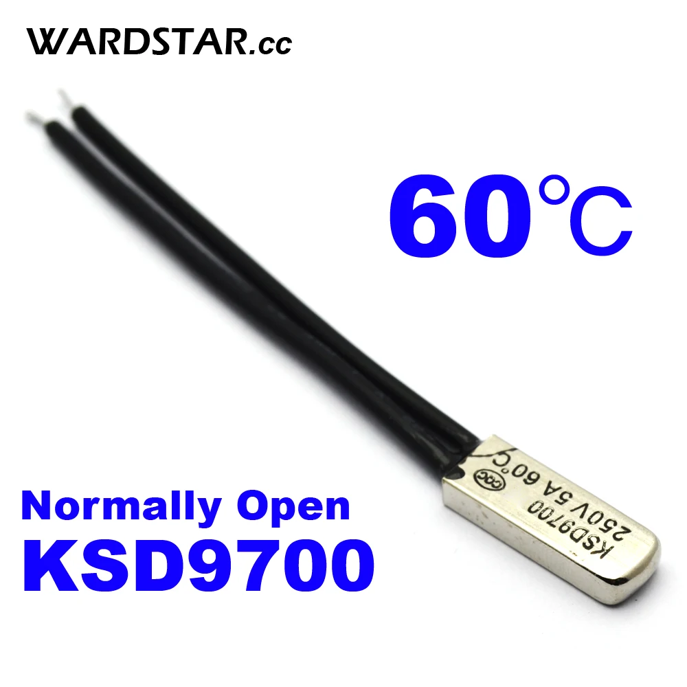 

5pcs/lot KSD9700 5A250V 60 Degree Celsius (N.O.) Normally Open Temperature Switch Thermostat Thermal Protector