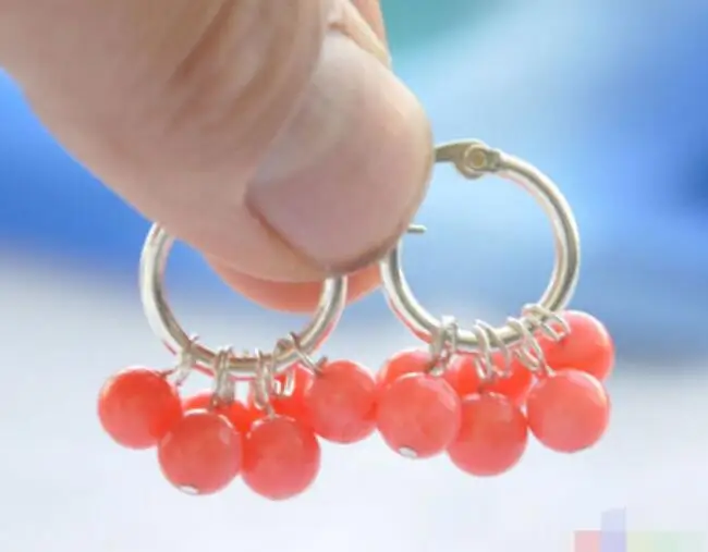 

Free shipping S1580 6mm natural pink coral round dangle earring 925silver