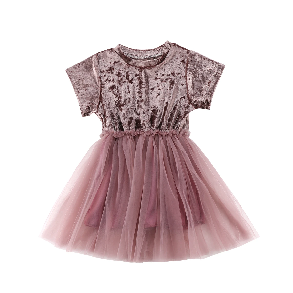 Летнее Детское платье для девочек бархатные тюлевые платья-пачки средней длины вечерние платья принцессы детская одежда для маленьких девочек от 6 месяцев до 5 лет - Цвет: Розовый