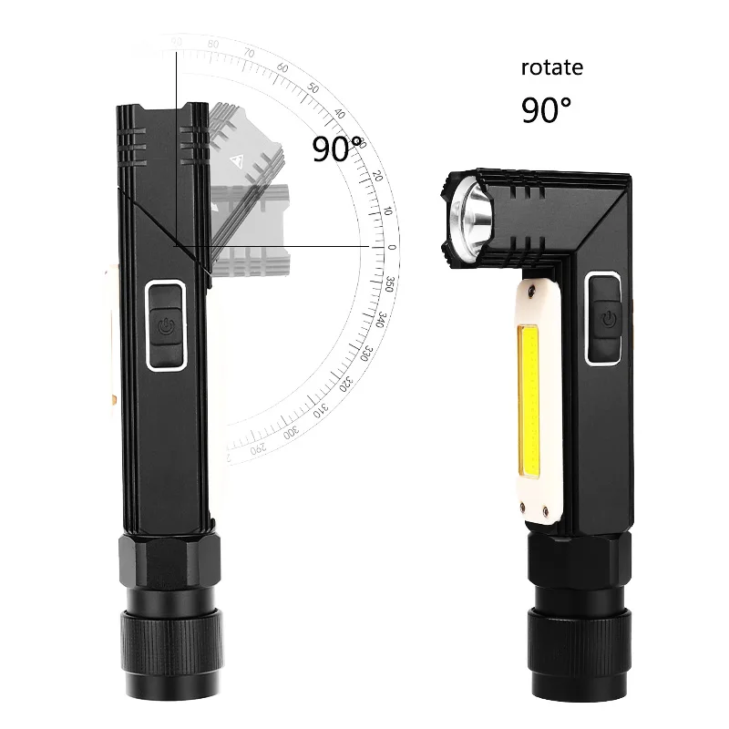 USB Перезаряжаемый Тактический светильник-вспышка на магните 90 градусов вращающийся зажим Водонепроницаемый COB рабочий светильник ручной фонарь с ремешком на голову светильник