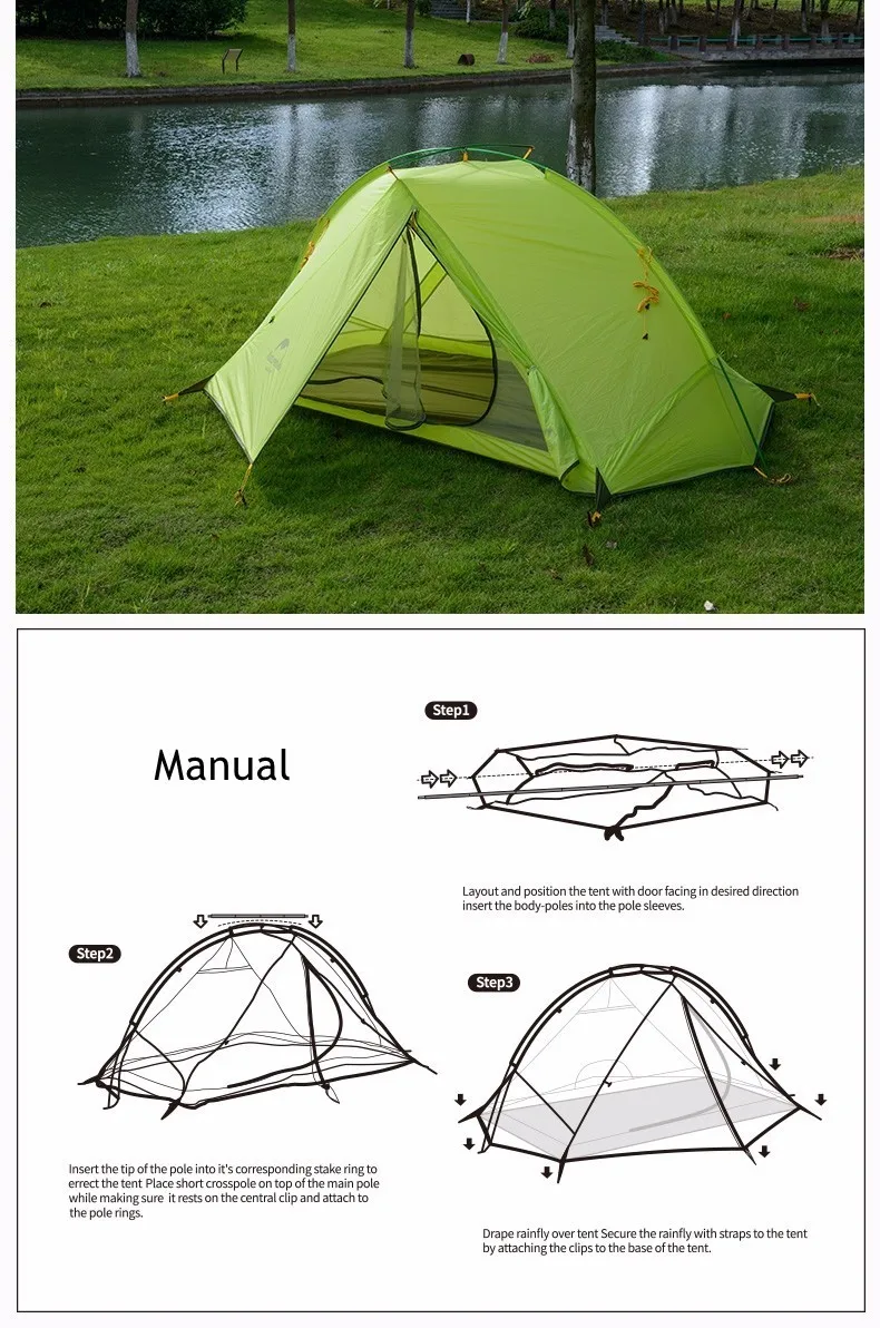 Naturehike 2 человек походный тент Pro 20D силиконовый тканевый водонепроницаемый однополюсный светильник, тент для кемпинга, велосипедный рюкзак, палатка