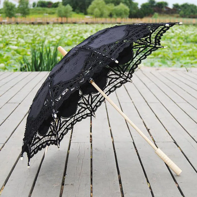 

50pcs Retro Battenburg Lace Umbrella Embroidery Black Wedding bride Lace Parasol Vintage Umbrella for Bridal Bridesmaid ZA3541