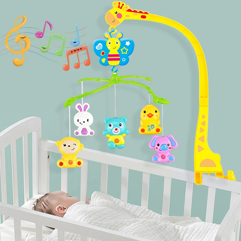 

4 in 1Musical Crib Mobile Bed Bell Kawaii Animal Baby Rattle Rotating Bracket Toys Giraffe Holder Wind-up Music Box Gift oyuncak