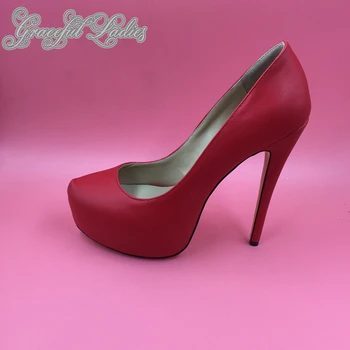 

Real Photo Large Size 15 Women Dress Shoes Pointed Toe Thick Platform Extrem High Heel Stilettos 2016 Red Pumps Dress Shoes