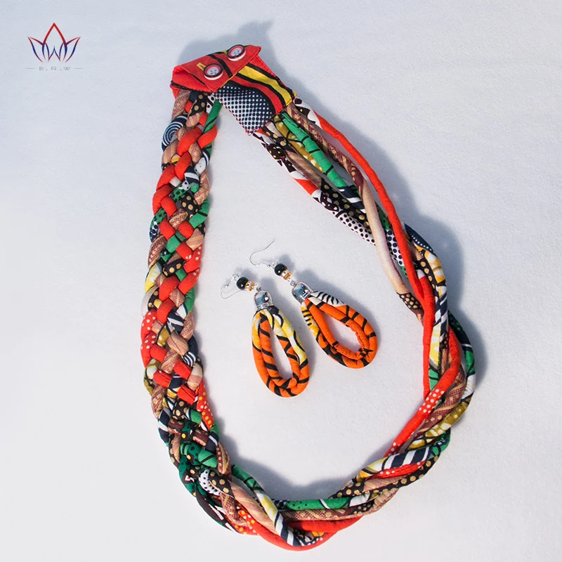 

2019 New Design African Print Multistrand Necklace Set African Wax Jewelry Nigerian Rope Necklace and Earrings for Women WYB77