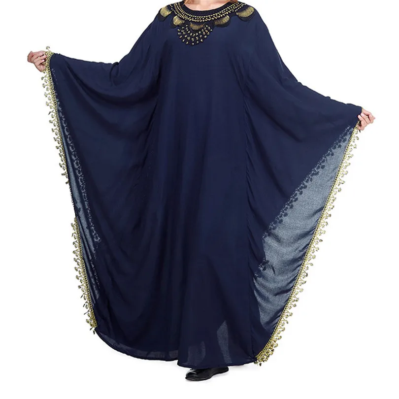 New Summer Women Elegant Embroidery Islamic Muslim Kaftan Abaya Lace Long Sleeve Maxi Dress Abaya Robe Kaftan Dubai #4F08 (4)