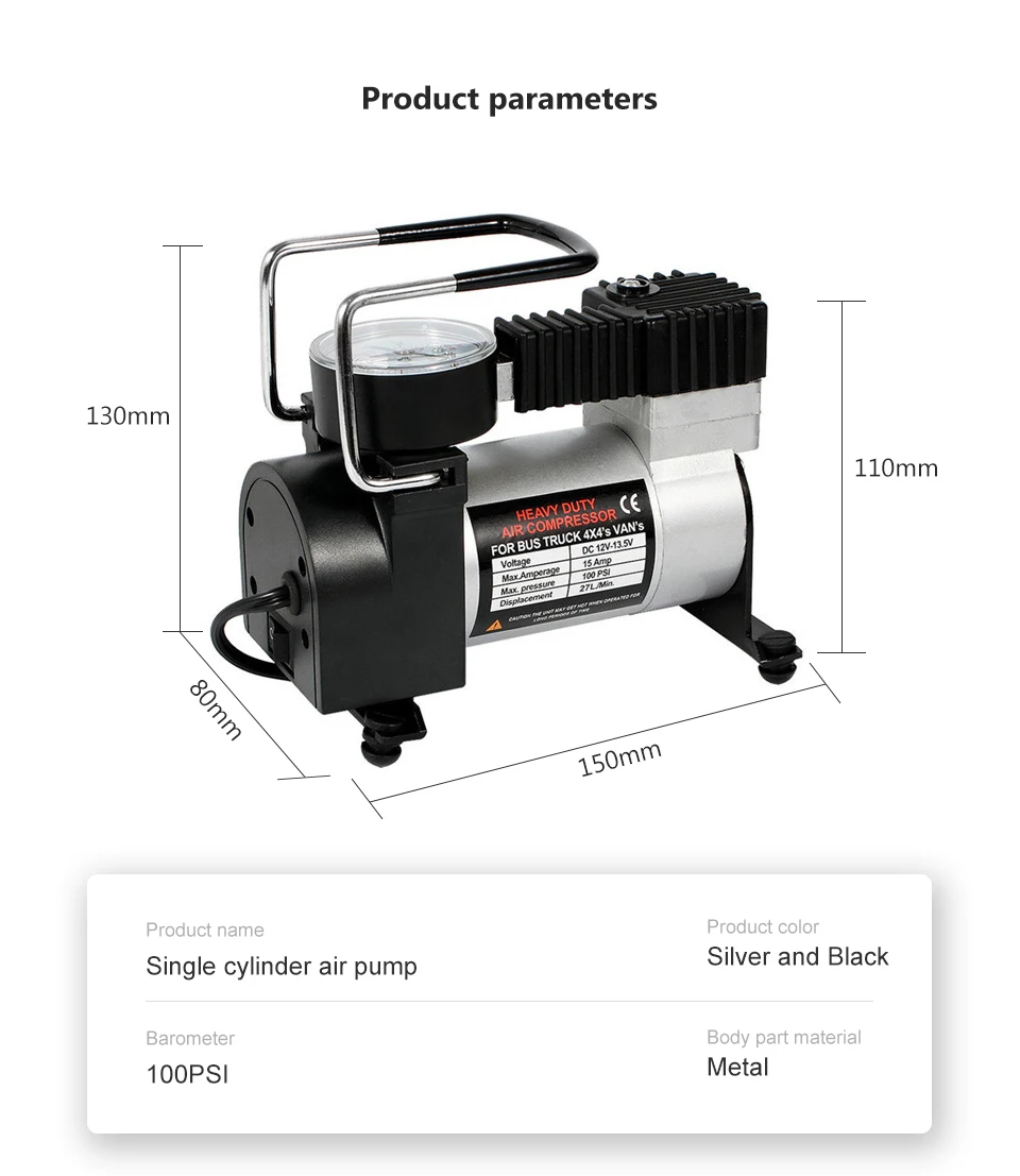 AOSHIKE 12 в 120 Вт 10А 100PSI автомобильный насос воздушный компрессор Singal цилиндр ABS металлический автомобильный шиномонтажный насос с прикуривателем