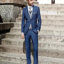 Новые синий костюм мужские свадебные костюмы с лацканами Мужские Свадебные Смокинги две кнопки жениха костюмы(куртка+ брюки