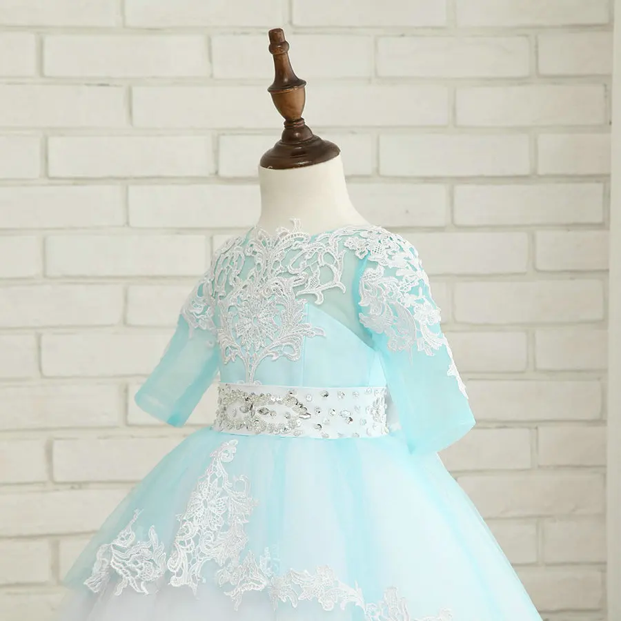 О-образным вырезом Тюль бальное платье для детские, для малышей аппликация принцессы с цветочным узором для девочек Платья для женщин