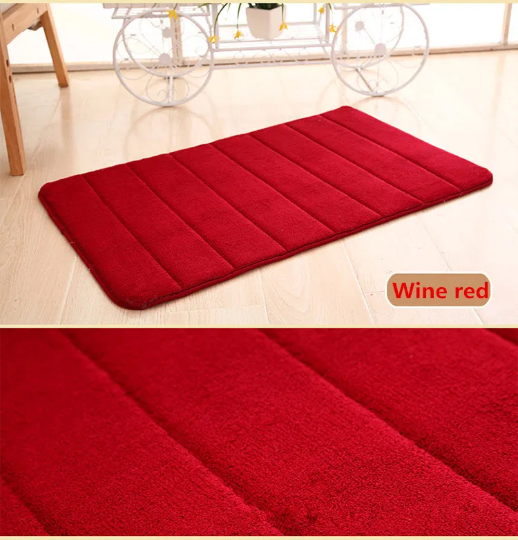 Пены памяти коврики для ванной коврик в горизонтальную полоску для ванной комнаты нескользящий коралловый флис коврик пол ковер хлопок впитывающий 60*40 см - Цвет: Wine red